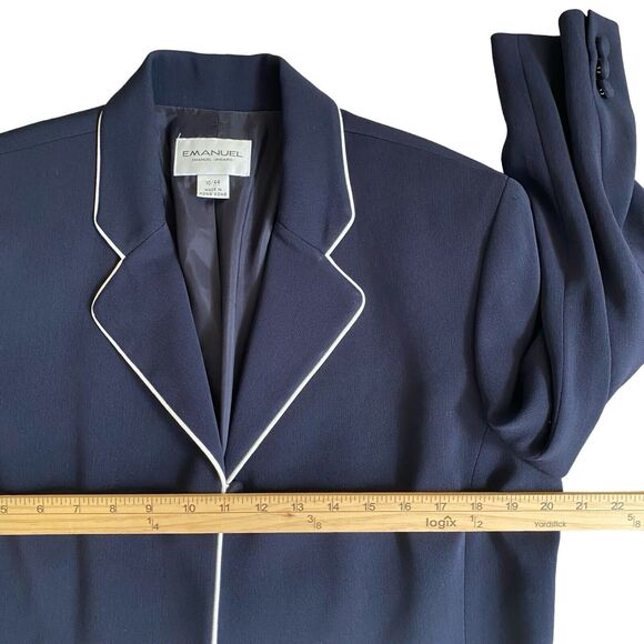 Vintage Emanuel Ungaro Women Long Blazer 10  Navy Classic Designer Business - Picture 5 of 9